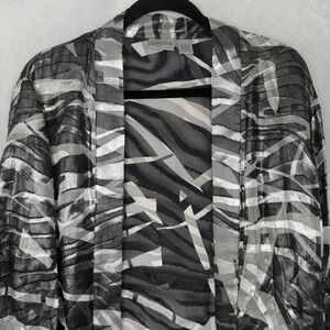 Chico's Sheer Kimono Abstract Print Metallic‎ Silver Black Gray Size 0/1